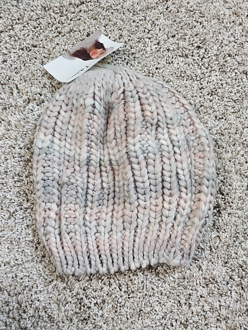 Soft Knit Slouchy Beanie - Pink & Cream Multi